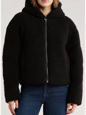 Hudson Jeans Black Sherpa Zip Hoodie Jacket
